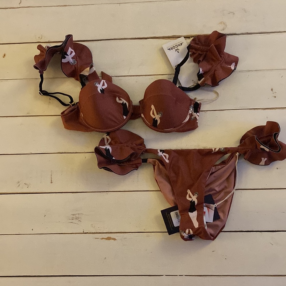 Brown Ruffled Bikini Set